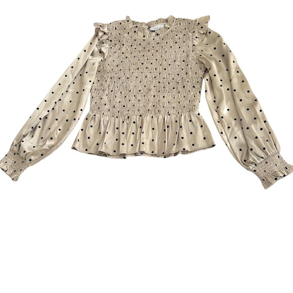 ASOS Smoked Black Velvet Spots on Taupe Long Sleeves Sz 8 Topshop - Picture 3 of 7
